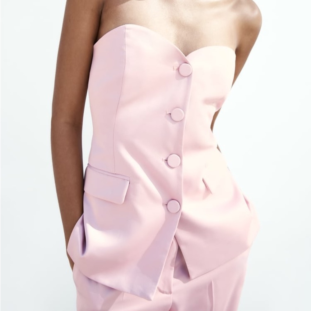 Zara NWT S seamed bustier corset vest in pink